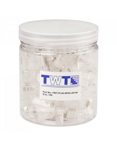 Коннектор RJ45 UTP 8P8C, универсальный, cat.5e, 100 шт. в банке TWT-PL45-8P8C/JR100 в Москве Коннекторы и разъемы Pintop.ru