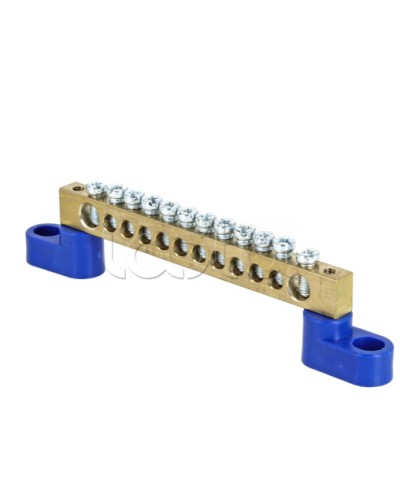 Шина 0 N (8х12мм) 12 отверстий латунь 2 синих угловых изолятора EKF PROxima (sn0-125-12-2) в Москве Клеммные колодки Pintop.ru