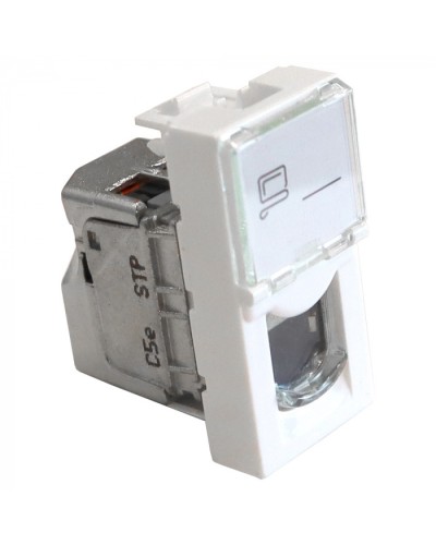 Вставка Mosaic 22.5x45, RJ-45 STP, кат.5e, со шторкой и увеличенным окном маркировки, белая LANMASTER LAN-SIP-22S5E-WH в Москве Модули Keystone Pintop.ru